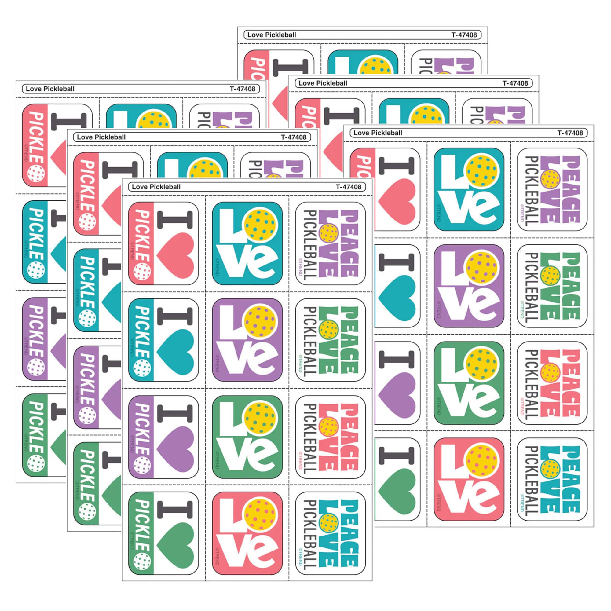 TREND Enterprises® Love Pickleball Tear & Share Stickers™, 6 Packs of 60